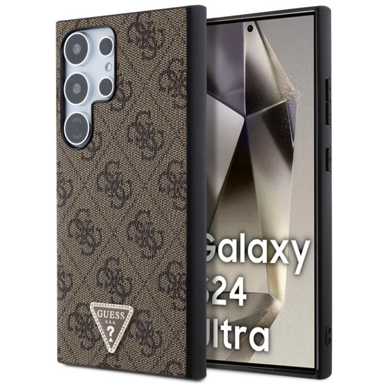 Etui GUESS 4G Triangle Strass do Samsung Galaxy S24 Ultra Brązowy