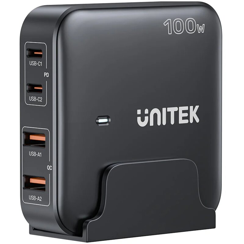 Stacja ładująca UNITEK P1229ABK01-EU GaN 100W Czarny ładowarka do telefonu USB, USB-C + kabel