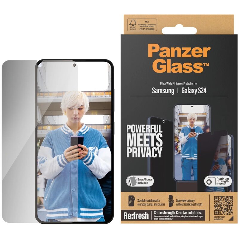 PanzerGlass Ultra-Wide Fit Samsung Galaxy S24 S921 Privacy Screen Protection Easy Aligner Included
