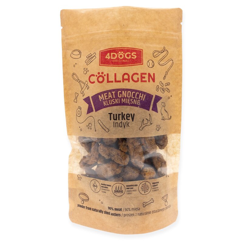 Przysmak dla psa 4DOGS Kluski Mięsne z Indykiem i Proszkiem z Poroża 100 g