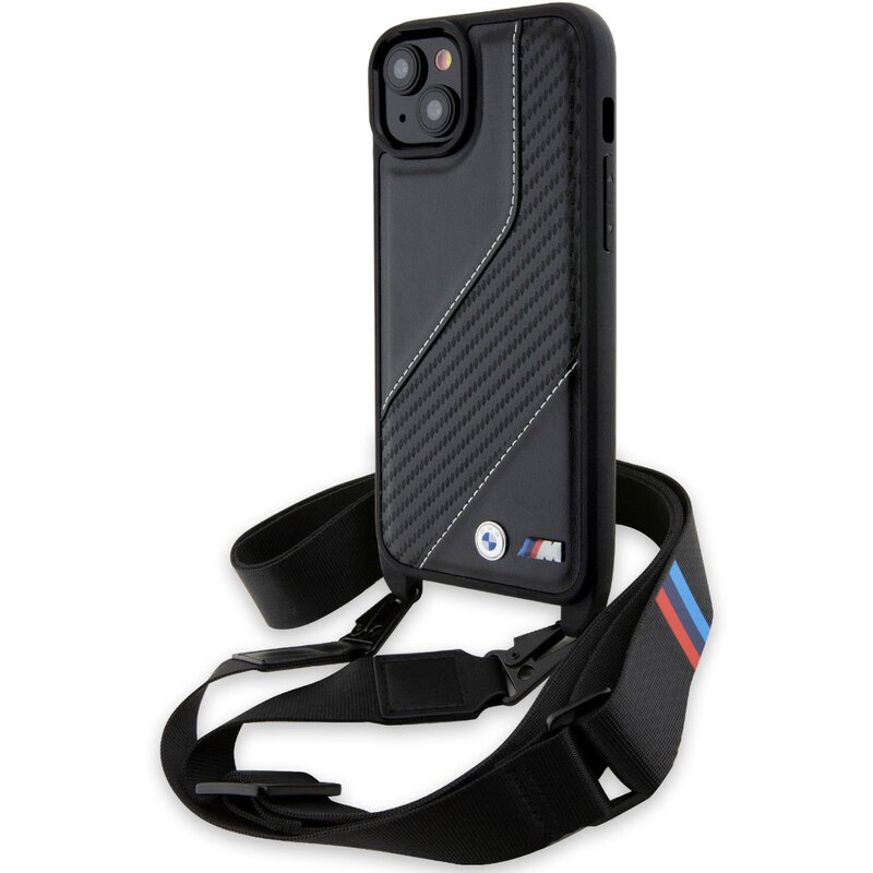 Etui BMW M Edition Carbon Stripe Strap do Apple iPhone 15 Plus/14 Plus Czarny