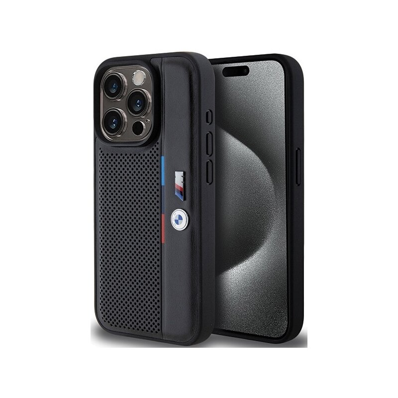 Etui BMW Perforated Tricolor Line do Apple iPhone 15 Pro Czarny