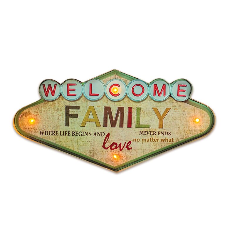 Znak metalowy FOREVER LIGHT Retro LED Welcome Family