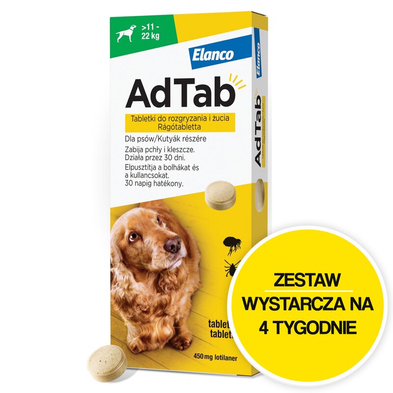 Tabletka przeciw pchłom i kleszczom ADTAB (11 - 22 kg) Ochrona przez 4 tygodnie