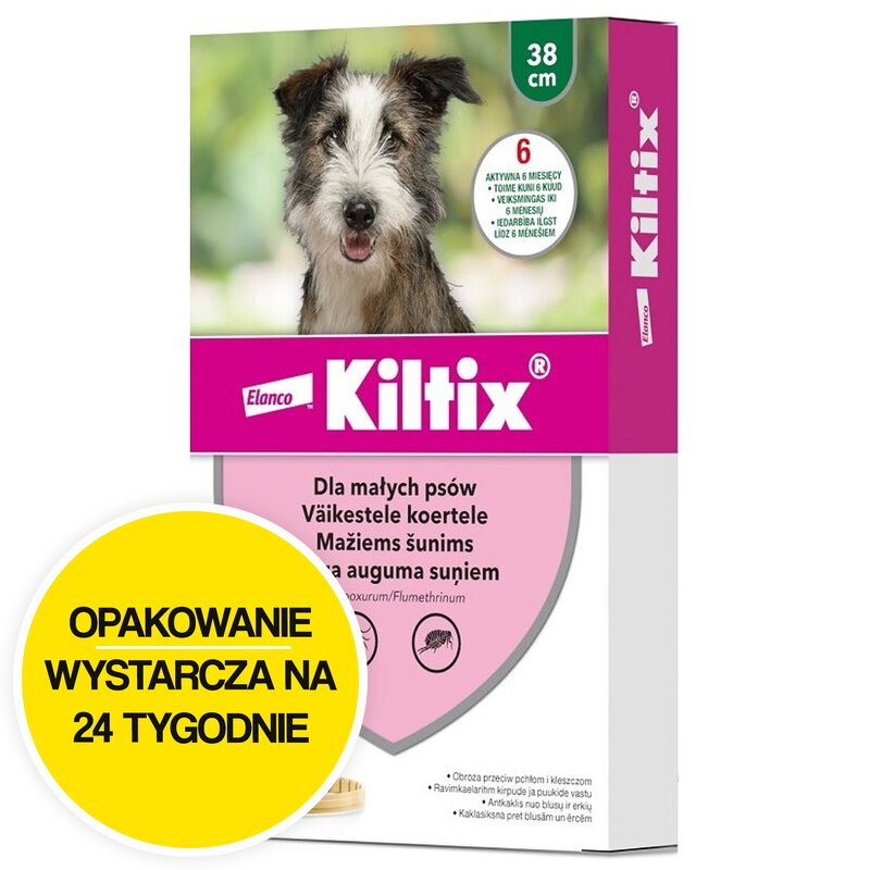 Obroża KILTIX przeciw kleszczom i pchłom dla małych psów (38 cm) Ochrona przez 24 tygodnie