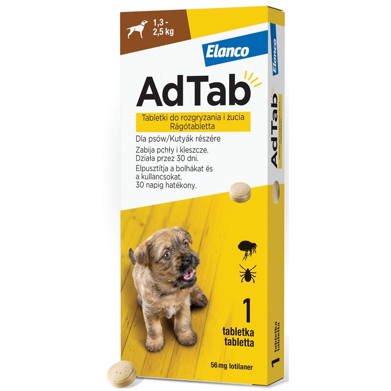 Tabletka przeciw pchłom i kleszczom ADTAB (1.3 - 2.5 kg) Ochrona przez 4 tygodnie