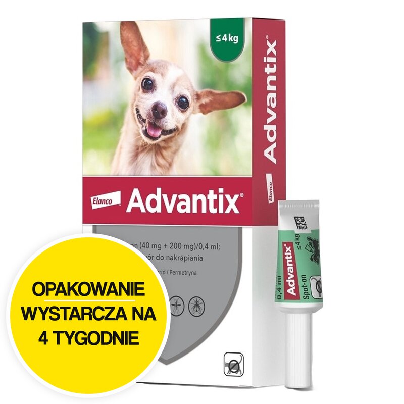 Krople na pchły i kleszcze ADVANTIX Spot-on Bardzo małe psy (do 4 kg) 0.4 ml