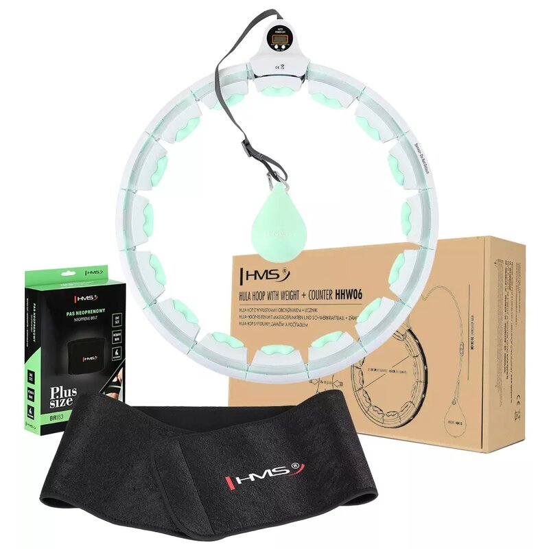 Hula hop HMS HHW06 Plus Size Zielony + pas wyszczuplający BR163 Czarny