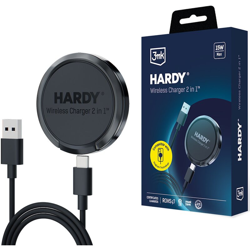 Ładowarka indukcyjna 3MK Hardy Wireless Charger 2in1 15W Czarny Qi MagSafe