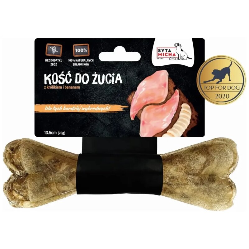 SYTA MICHA Kość do żucia dla wybrednych psów Królik z bananem - przysmak dla psa - 13,5 cm