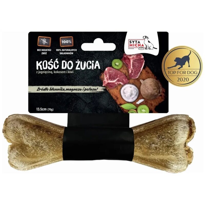 SYTA MICHA Kość do żucia z Jagnięciną, Kiwi i kokosem - przysmak dla psa - 13,5 cm