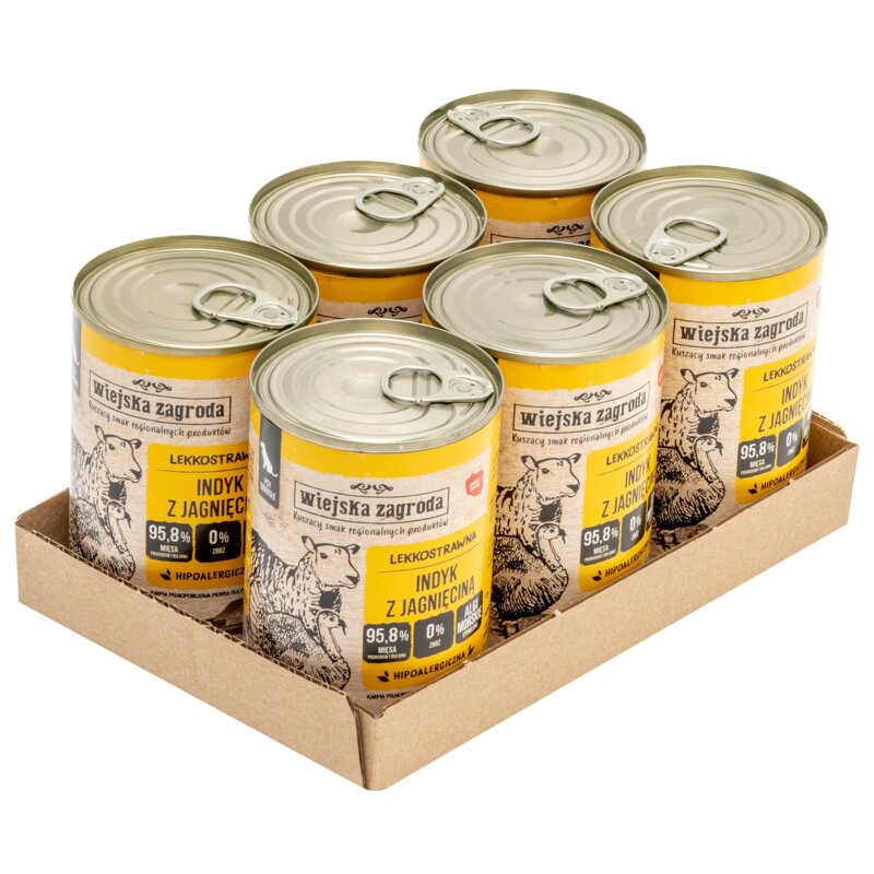 Karma dla psa WIEJSKA ZAGRODA Indyk z jagnięciną 6 x 400 g