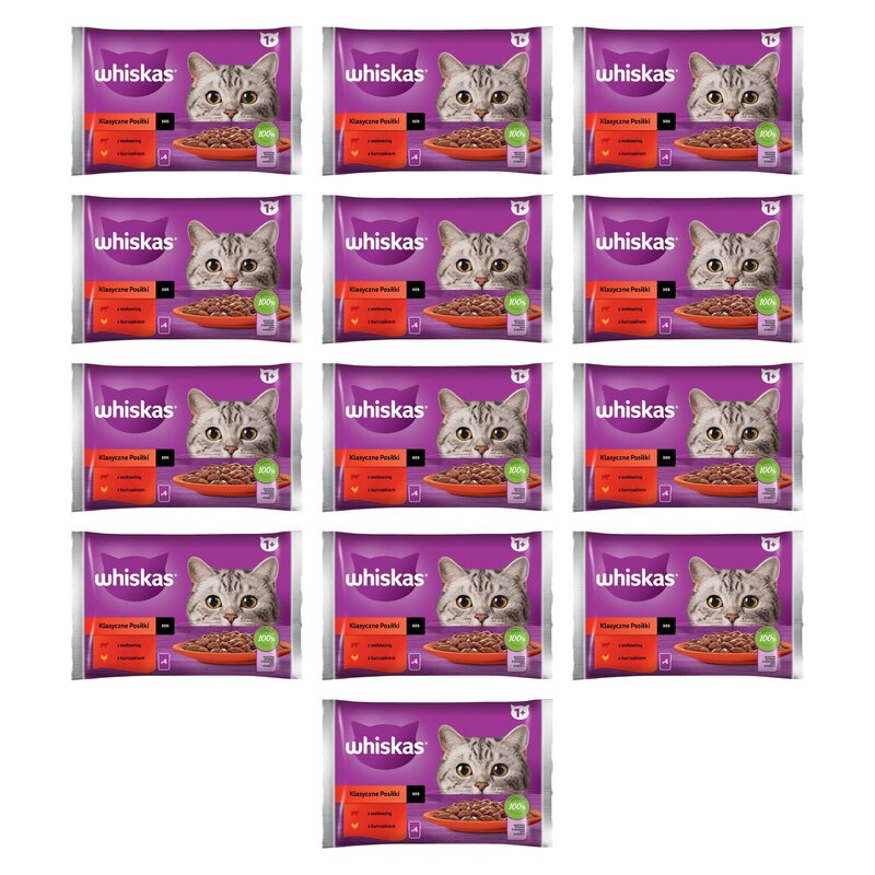 Karma dla kota WHISKAS Klasyczne Posiłki Wołowina z kurczakiem (52 x 85 g)