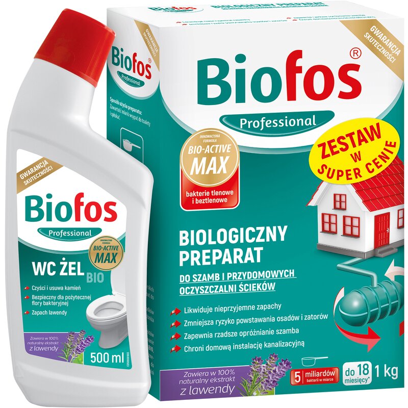 Preparat do szamb i przydomowych oczyszczalni BIOFOS 1 kg + Żel do WC 500 ml