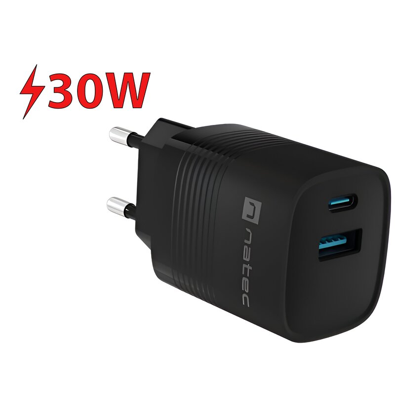 Ładowarka sieciowa NATEC Ribera GaN 30W Czarny ładowarka do telefonu USB, USB-C