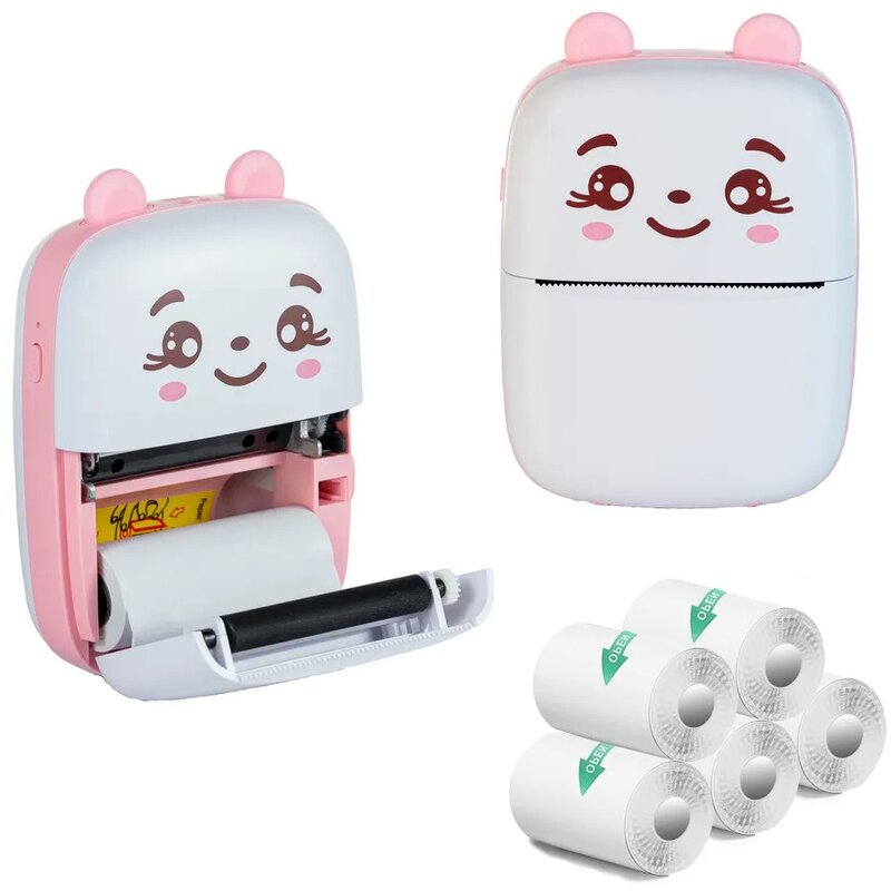 Extralink EPP-001 Różowy + Papier termiczny samoprzylepny 5 rolek