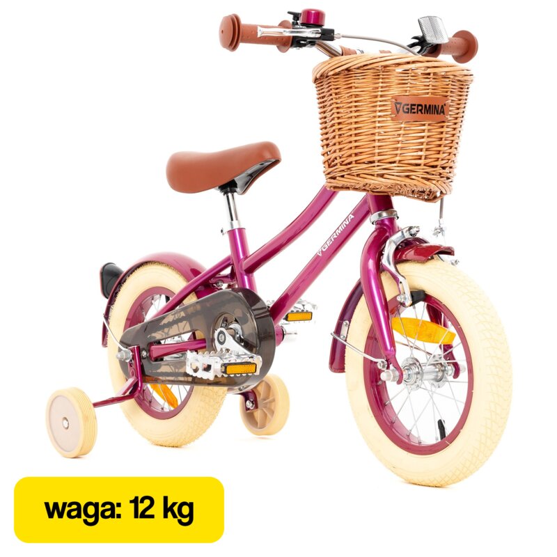 Rower dziecięcy GERMINA Vintage 12 cali Fioletowy Wzrost: 85-100 cm Wiek: 2-3 lat