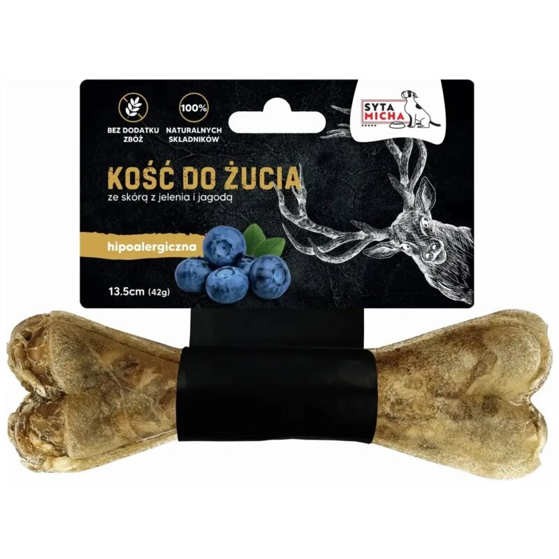 SYTA MICHA Kość ze Skóry Jelenia i Jagody - przysmak dla psa - 13,5 cm