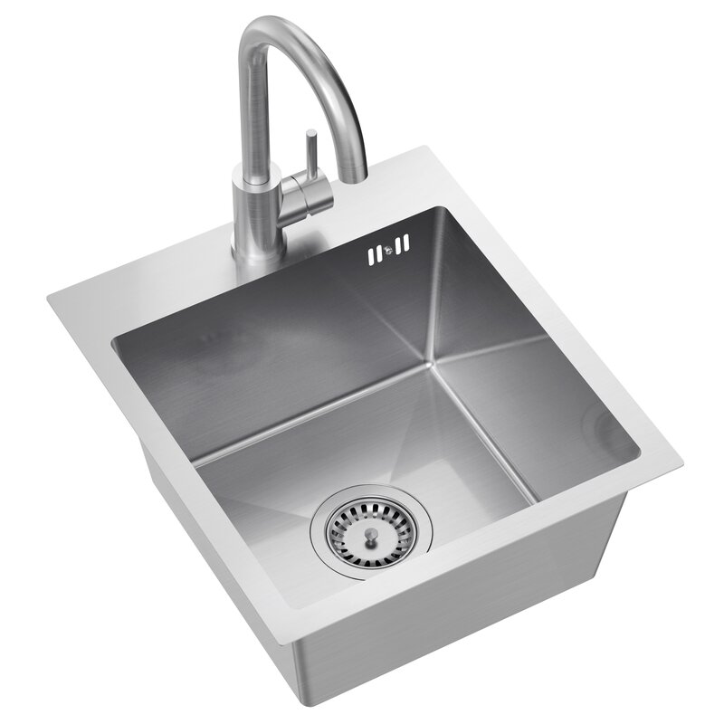 Zlewozmywak jednokomorowy MYQ LEO 10 S LEO10SBS Stalowy 45x40 + Bateria GANGES GANGES