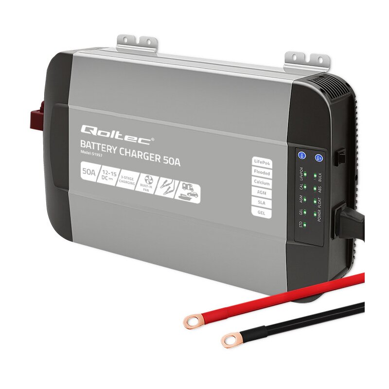 Inteligentna ładowarka QOLTEC Monolith 51957 do akumulatorów LIFEPO4 AGM GEL SLA 50A 12V