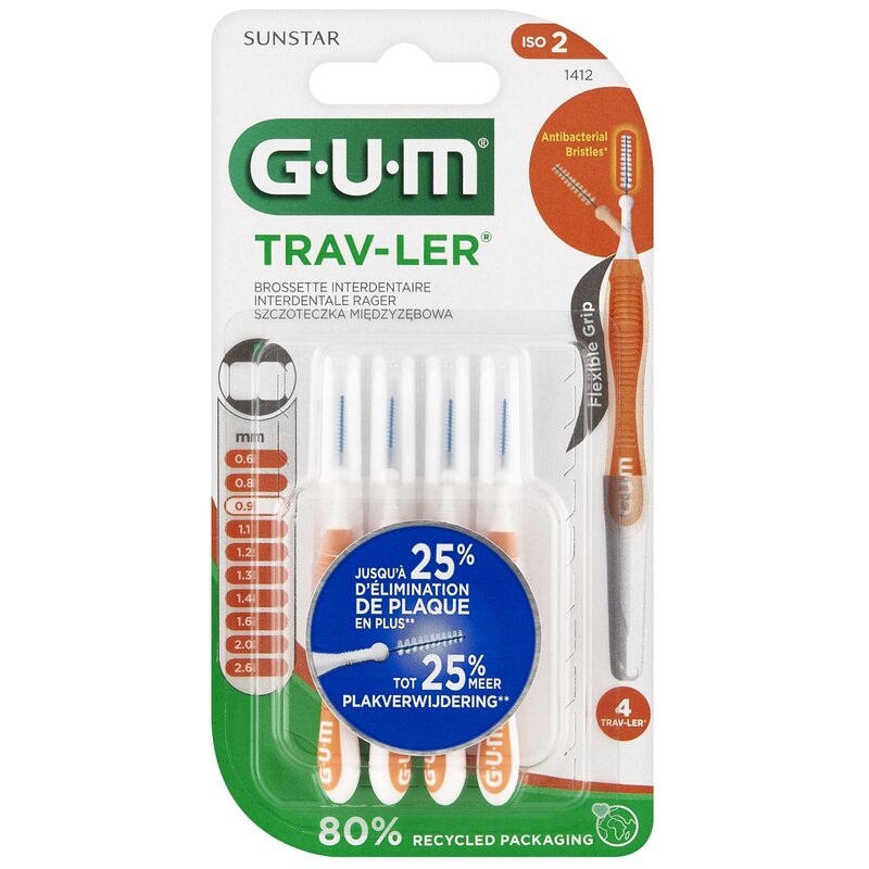 Szczoteczki międzyzębowe SUNSTAR GUM Trav-Ler 0.9 mm Pomarańczowy (4 szt.)