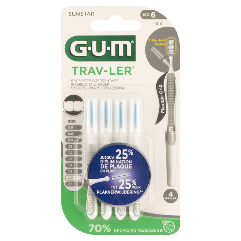 Szczoteczki międzyzębowe SUNSTAR GUM Trav-Ler 2.0 mm Szary (4 szt.)
