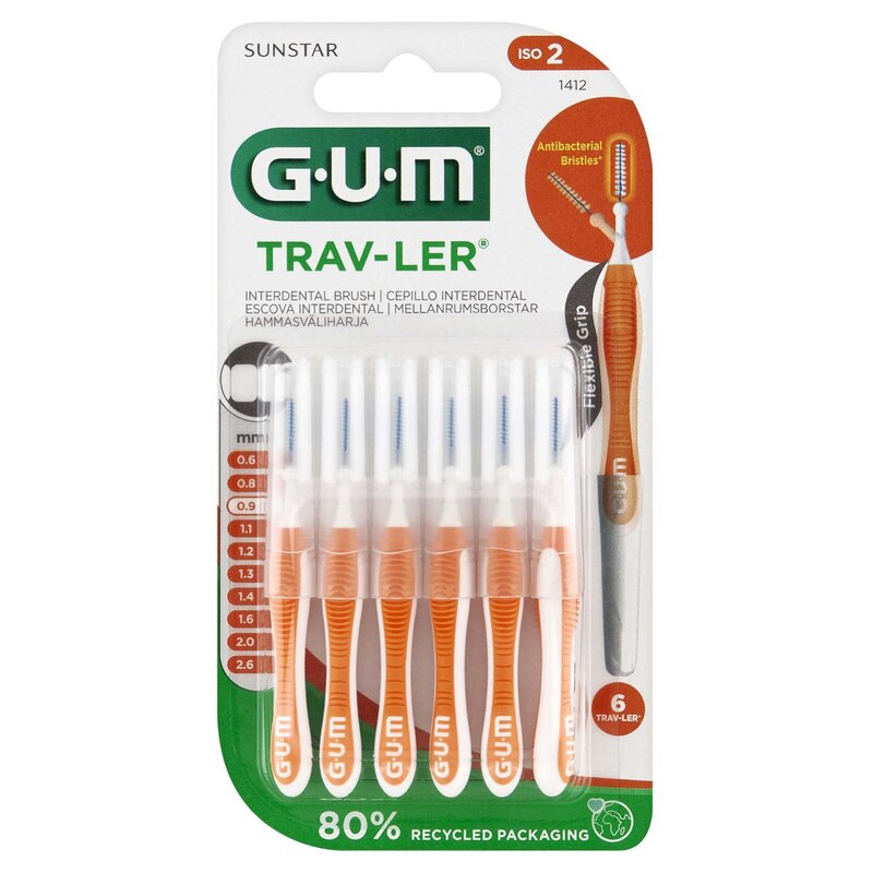 Szczoteczka międzyzębowa SUNSTAR GUM Trav-Ler 0.9 mm Pomarańczowy (6 sztuk)