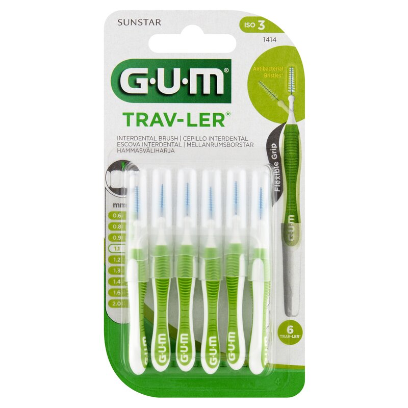 Szczoteczki międzyzębowe SUNSTAR GUM Trav-Ler 1.1 mm Zielony (6 szt.)