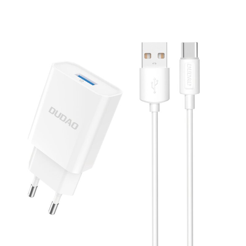 Ładowarka Sieciowa Dudao A4Eu USB-A 2.1A - Biała + Kabel USB-A - USB-C