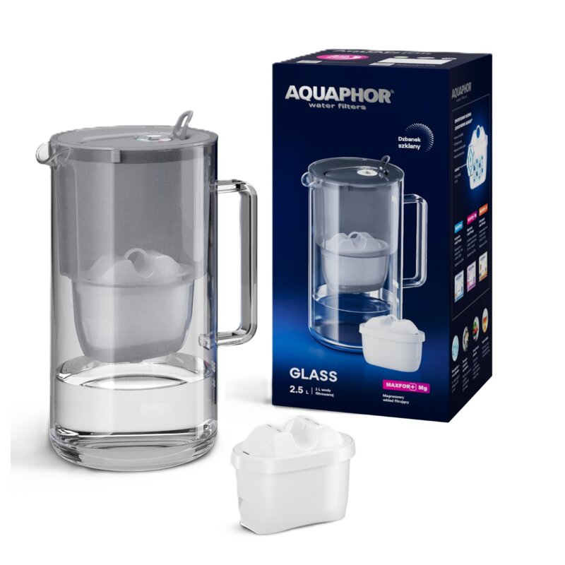 Dzbanek filtrujący AQUAPHOR Glass + wkład Maxfor+ MG Szary