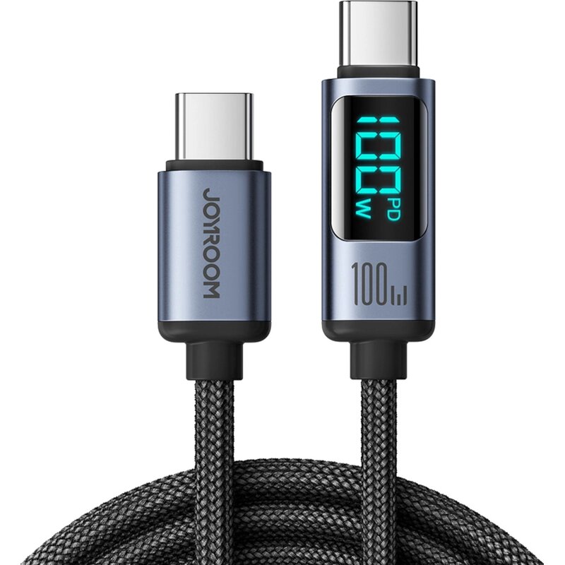Kabel USB-C - USB-C JOYROOM z wyświetlaczem LCD PD 100W 1.2m Czarny
