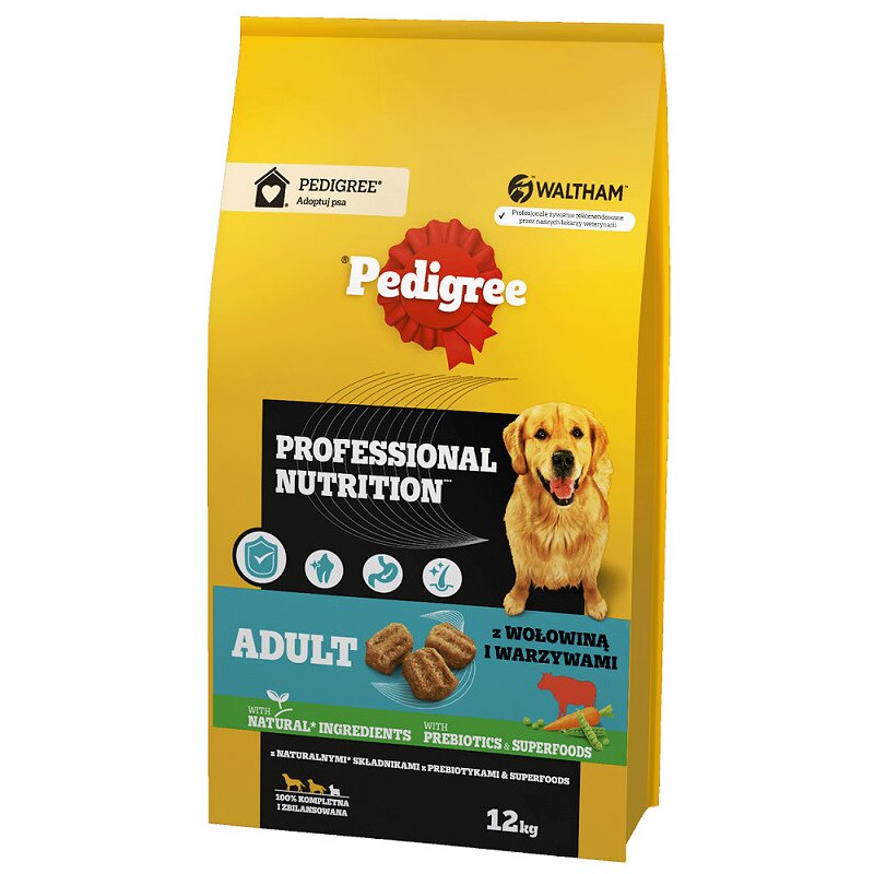Pedigree Professional Nutrition Adult Karma Sucha Dla Psów Wołowina Warzywa 12kg