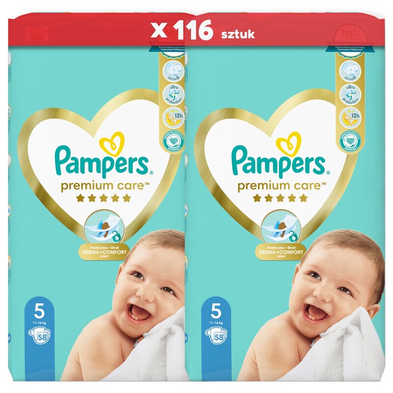 Pieluchy PAMPERS Premium Care Rozmiar 5 (116 szt.)