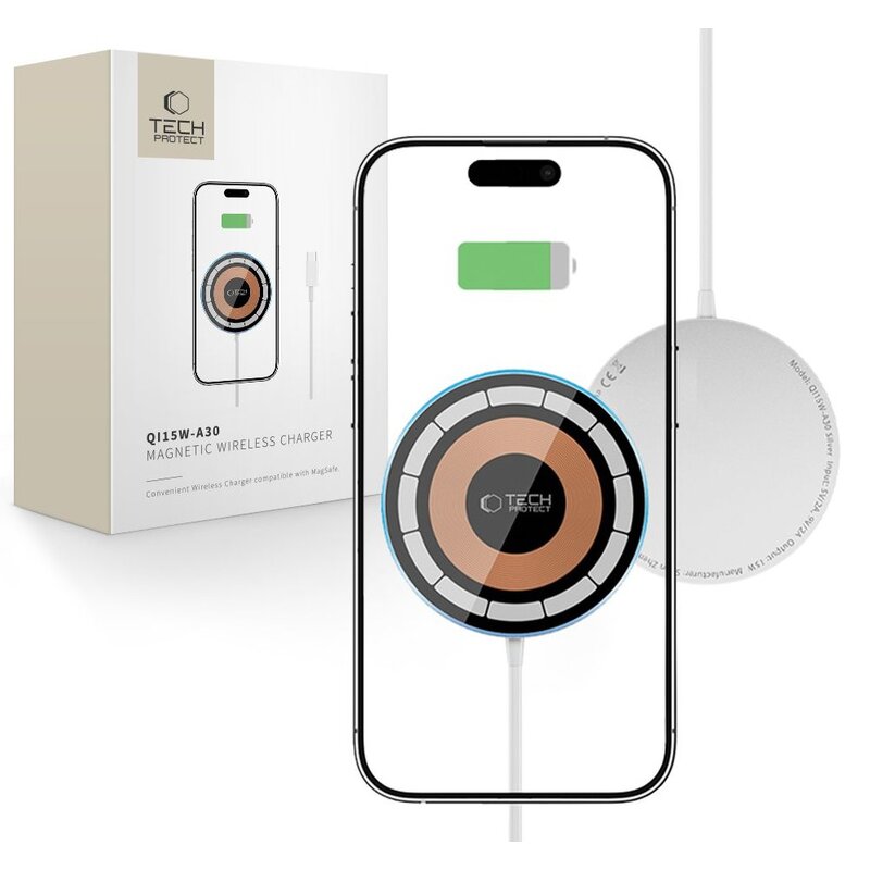Ładowarka indukcyjna TECH-PROTECT QI15W-A30 Magnetic  15W Srebrny Qi MagSafe