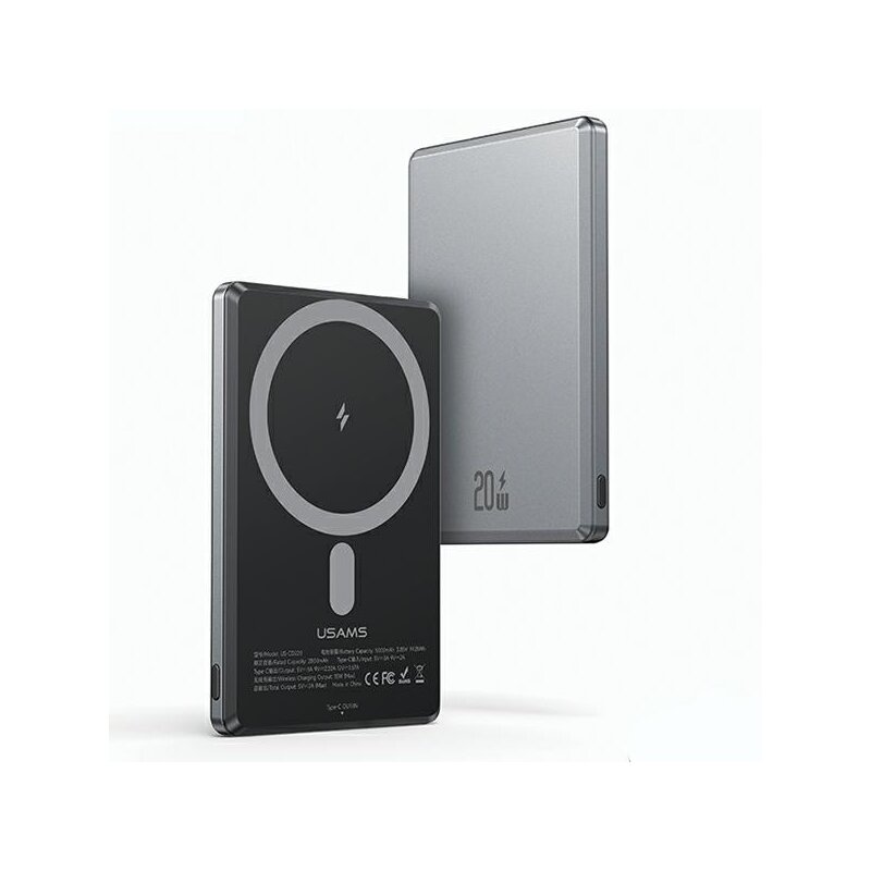 Powerbank indukcyjny USAMS US-CD220 Fast Charge 20W 5000mAh Ciemnoszary