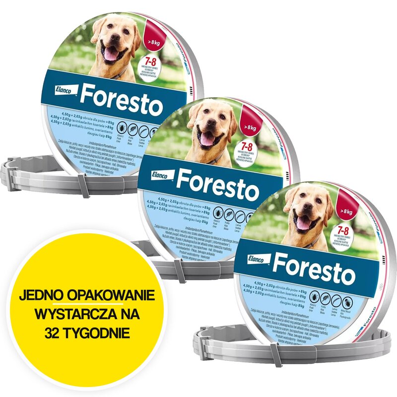 Obroża FORESTO przeciw kleszczom i pchłom dla psów powyżej 8 kg (70 cm) 3 szt.