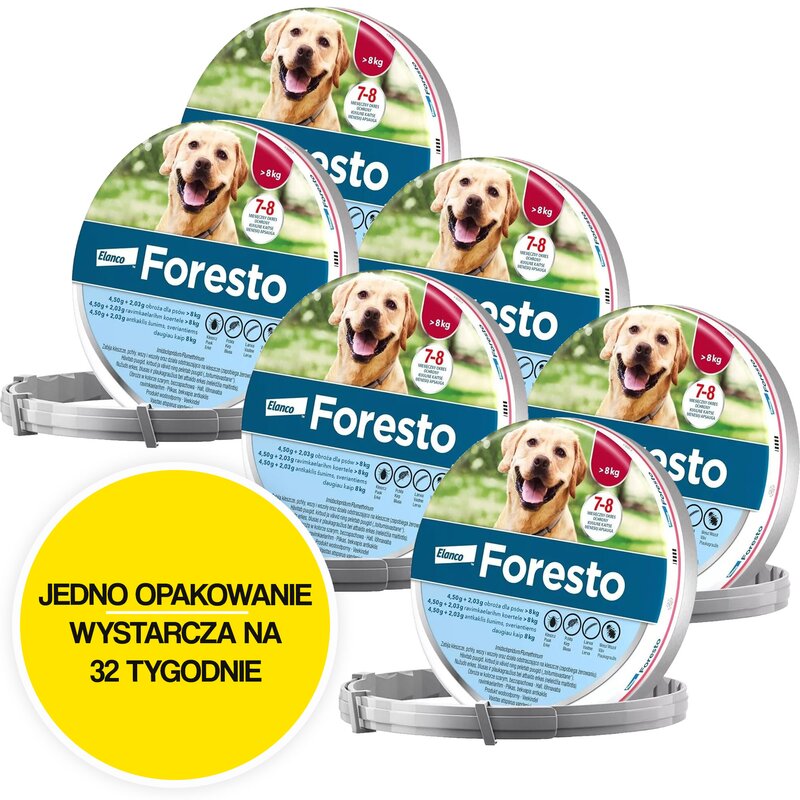 Obroża FORESTO przeciw kleszczom i pchłom dla psów powyżej 8 kg (70 cm) 6 szt.