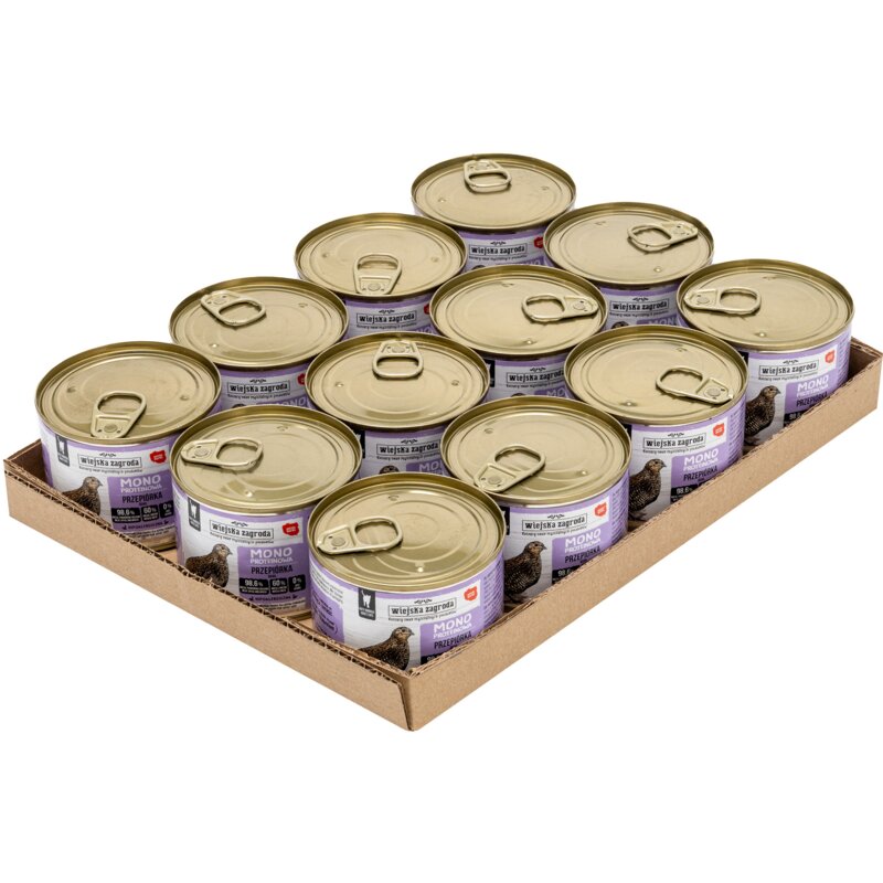 Karma dla kota WIEJSKA ZAGRODA Monobiałkowa Przepiórka 12 x 200 g
