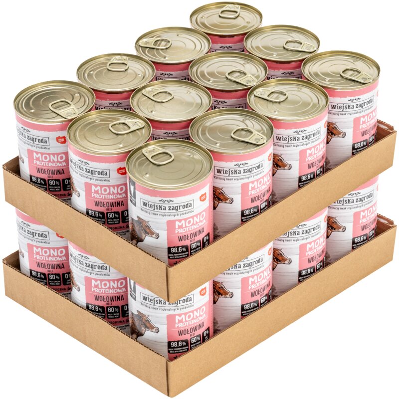 Karma dla kota WIEJSKA ZAGRODA Monobiałkowa Wołowina 24 x 400 g