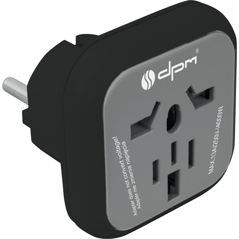 Adapter podróżny DPM PF01EU-B z wtykiem typu E (EU) do urządzeń USA Wielkiej Brytanii Japonii Chin 110-250 V AC