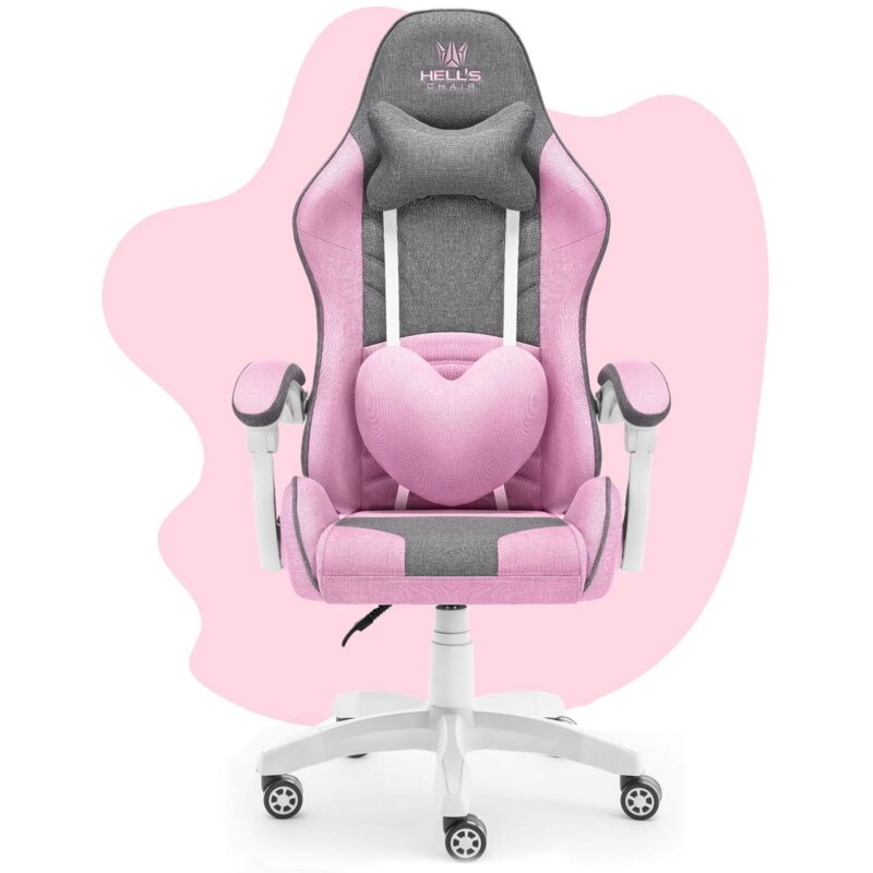 Fotel gamingowy HELL'S CHAIR Rainbow Kids Szaro-różówy