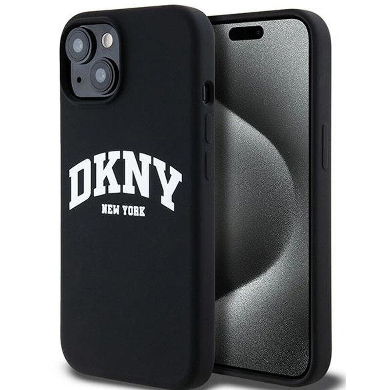 Etui DKNY Liquid Silicone White Printed Logo MagSafe do Apple iPhone 13/14/15 Czarny
