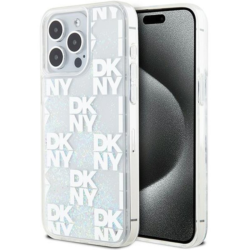 Etui DKNY Liquid Glitter Multilogo do Apple iPhone 15 Pro Max Biały