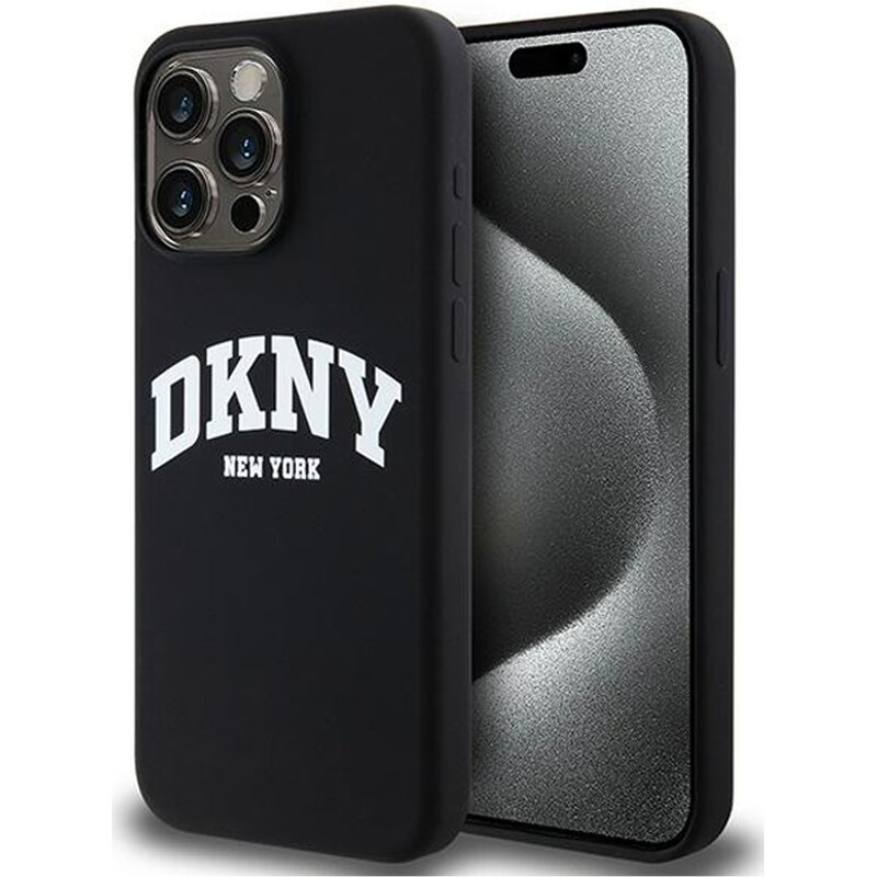 Etui DKNY Liquid Silicone White Printed Logo MagSafe do Apple iPhone 15 Pro Max Czarny