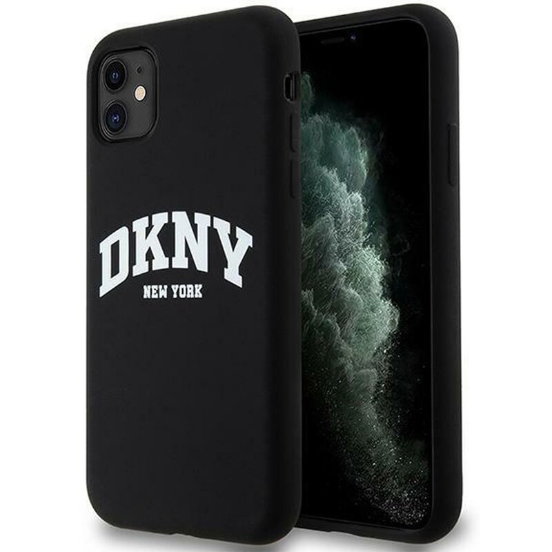 Etui DKNY Liquid Silicone White Printed Logo MagSafe do Apple iPhone 11/Xr Czarny