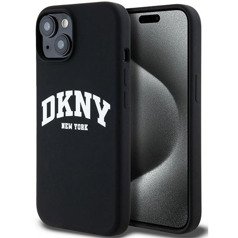 Etui DKNY Liquid Silicone White Printed Logo MagSafe do Apple iPhone 13/14/15 Czarny