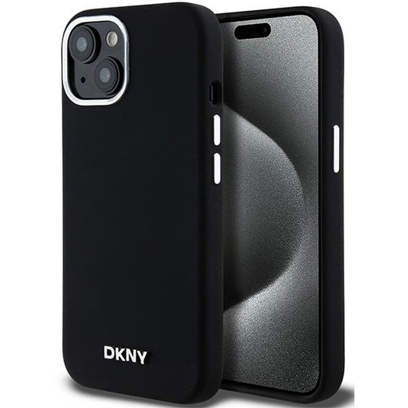Etui DKNY Liquid Silicone Small Metal Logo MagSafe do Apple iPhone 14 Plus/15 Plus Czarny