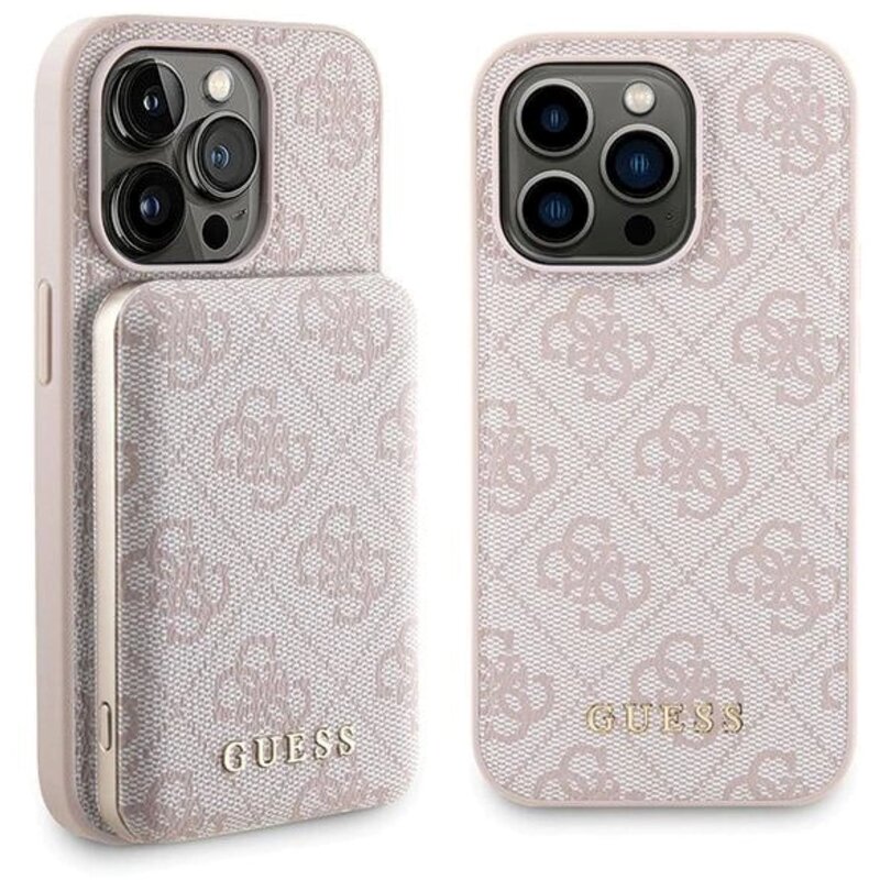 Guess Zestaw do iPhone 15 Pro Max + Powerbank 5000mAh MagSafe 4G Metal Logo Różowy