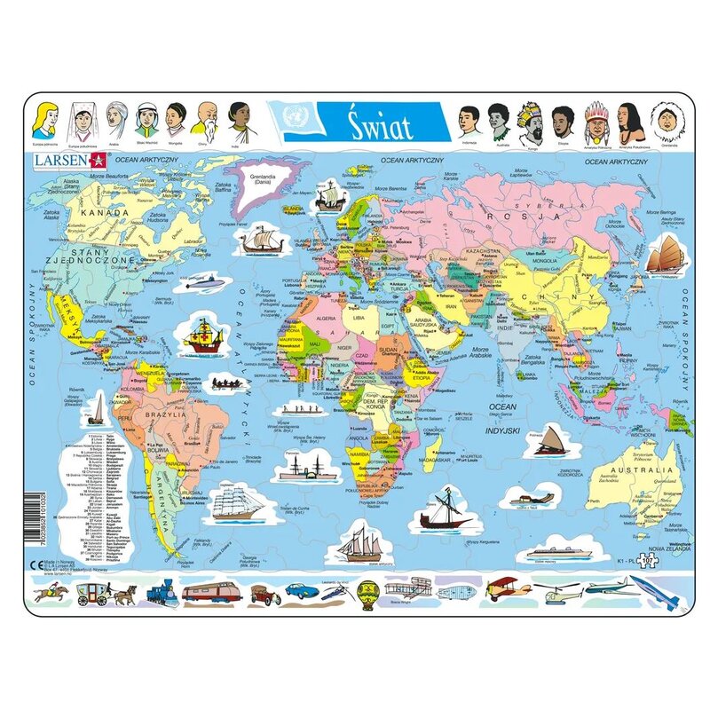 Układanka LARSEN Maxi Świat mapa polityczna LA-K1PL (107 elementów)