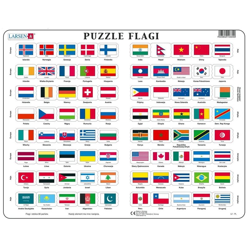 Puzzle LARSEN Flagi Świata i Stolice LA-L2PL (80 elementów)